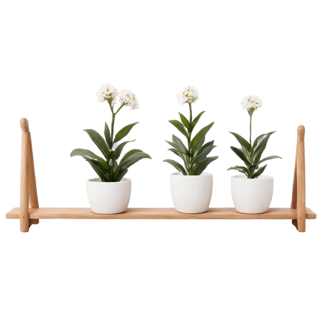 Realistic-Wooden-Shelf-with-Three-White-Flower-Pots-PNG-Image