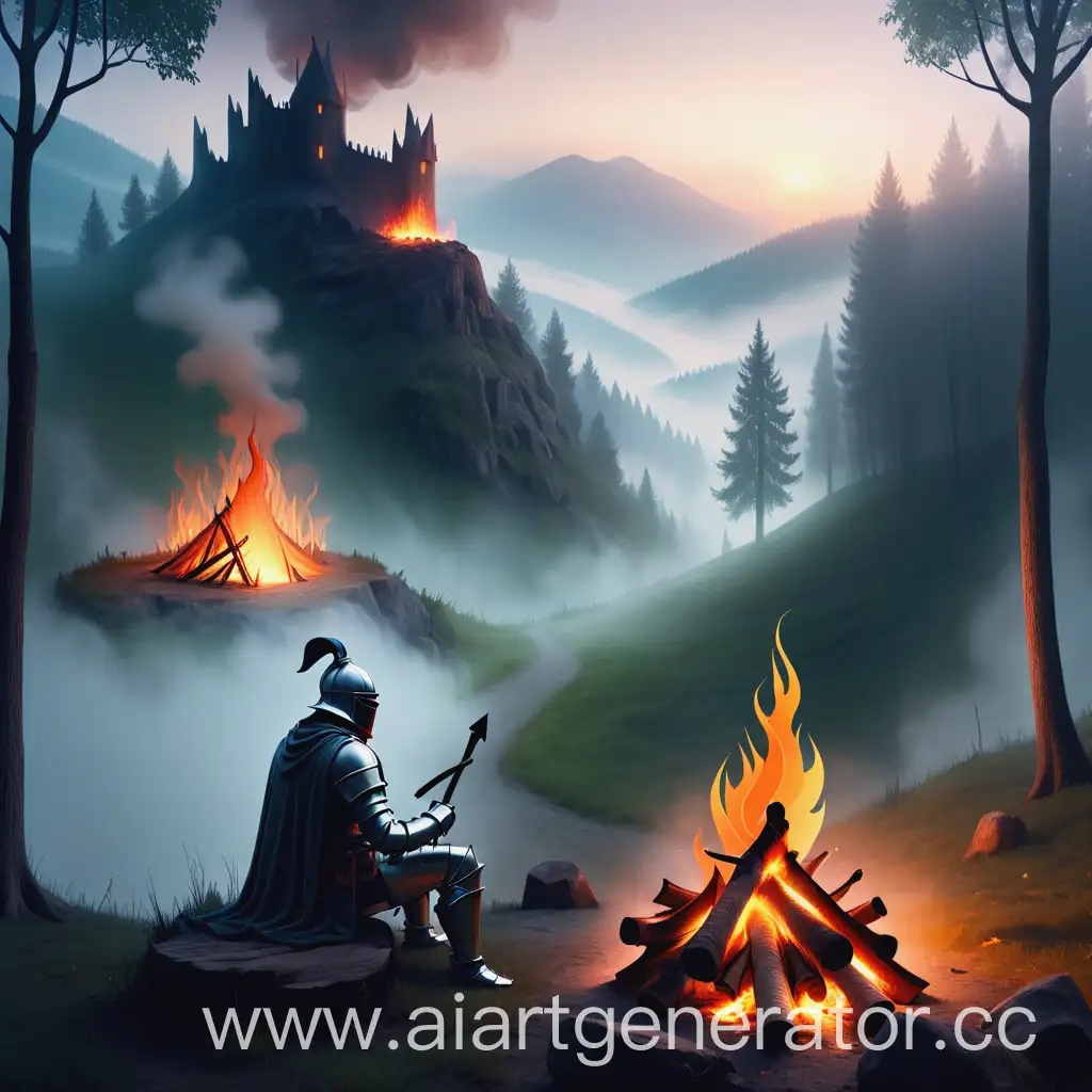 Wandering-Knight-Resting-by-Campfire-in-Enchanted-Forest