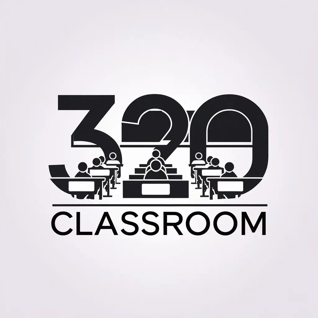 a vector logo design,with the text "320 classroom", main symbol:students in class,Minimalistic,be used in Education industry,clear background