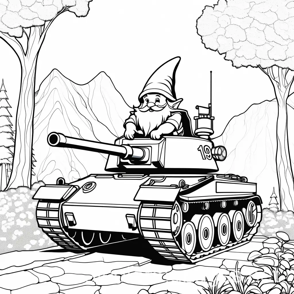 Gnome-War-Tank-Blasting-Stone-Wall-Coloring-Page