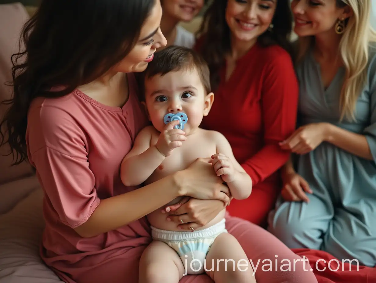 Middle-Eastern-Baby-Boy-with-Mom-and-Friends-in-Colorful-Dresses-at-a-Womens-Gathering