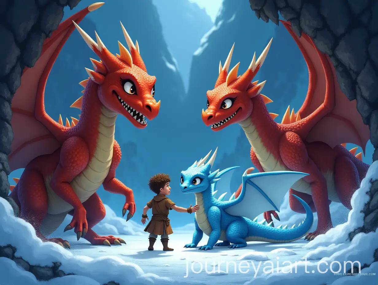 Young-Boy-and-Ice-Dragon-Face-Fierce-Fire-Dragons-at-Mountain-Cave-Entrance