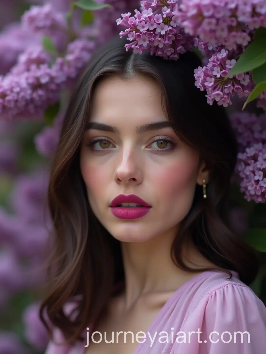 Young-Brunette-with-Bold-MakeupAI-Image-Prompt-Expansion-in-Lilac-Bush-Fashion-Editorial