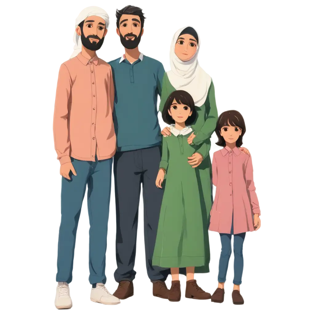 Muslim-Family-in-Anime-Cartoon-Style-PNG-Image-for-Vibrant-Digital-Art