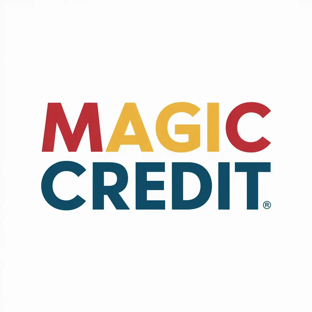 LOGO Design For Magic Credit Euro Symbol in Red Yellow and Blue on a White Background