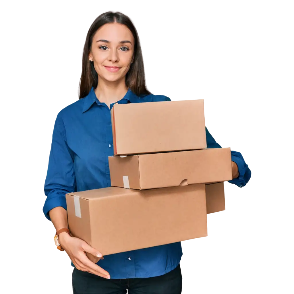 Female-Courier-Holding-a-Parcel-Box-PNG-HighQuality-Transparent-Image-for-Various-Applications