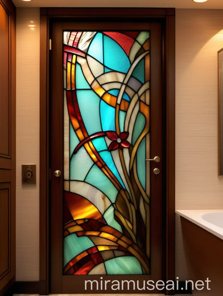 Abstract Tiffany Stained Glass Design on Bathroom Door