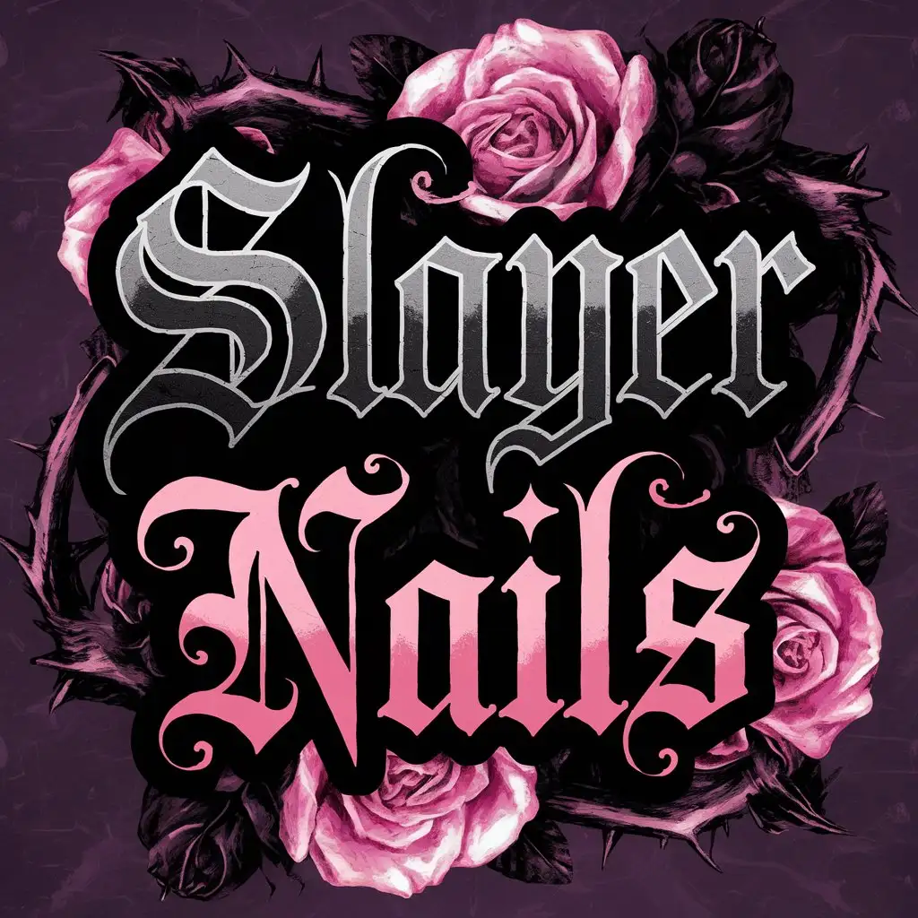 Slayer-Nails-Gothic-Logo-Design-with-Blackletter-Font-in-Black-and-Pink