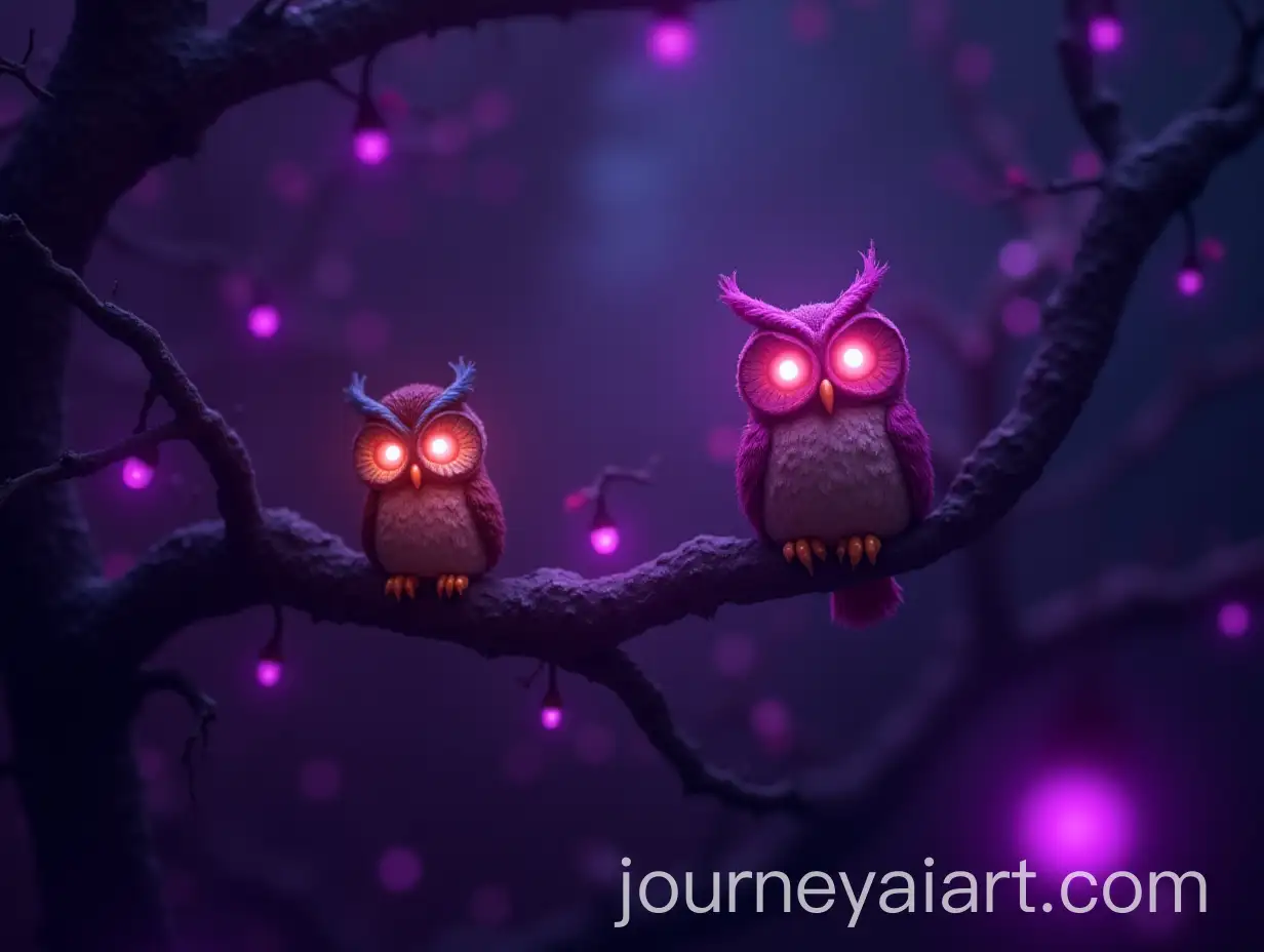 Fantasy-Banner-with-Small-Owl-Faces-and-Purple-Lights