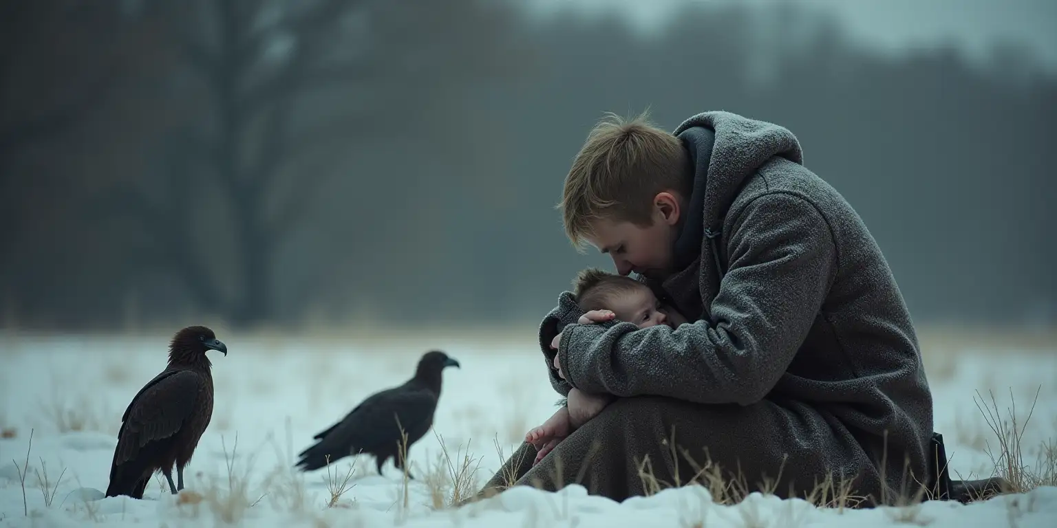 Mother Mourning Her Departed Baby in a Wilderness Scene