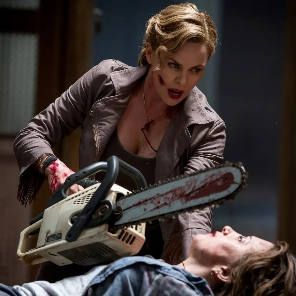 Cinematic-Scene-with-Charlize-Theron-as-Main-Villain-in-The-Texas-Chain-Saw-Massacre