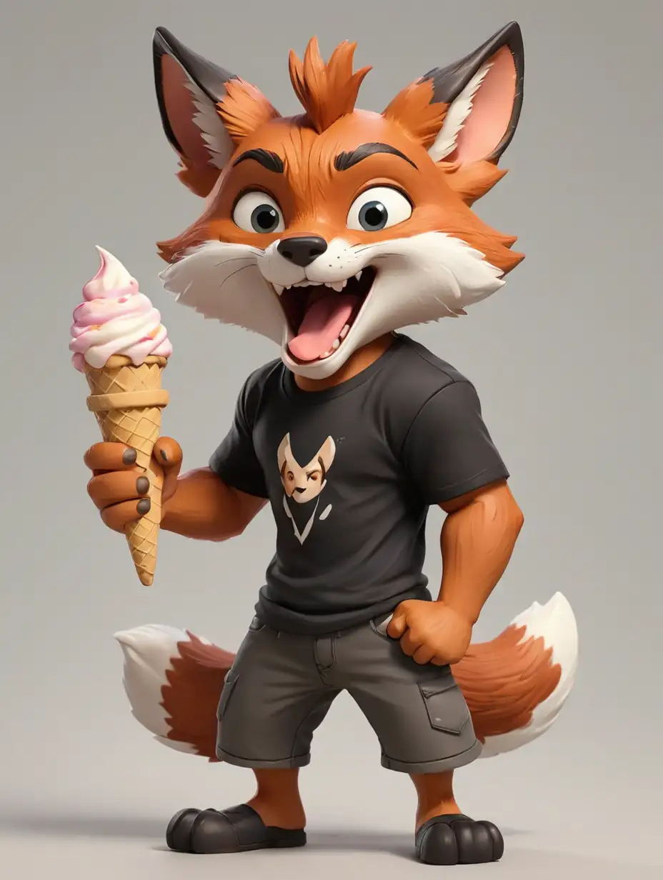 Cartoon Fox Figurine Holding Ice Cream Cone in Disney Pixar Style