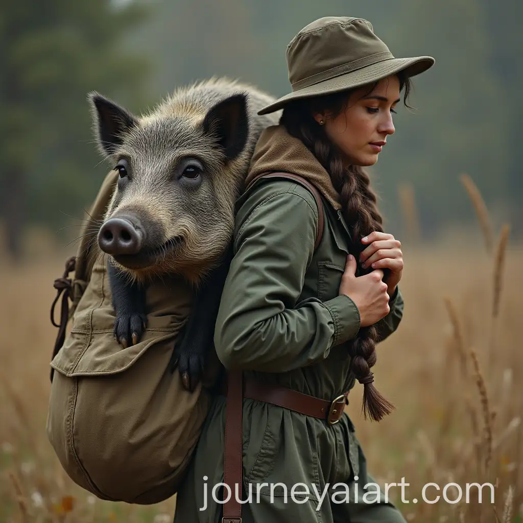 Woman-Catching-Wild-Hog-and-Carrying-it-in-a-Gunny-Sack