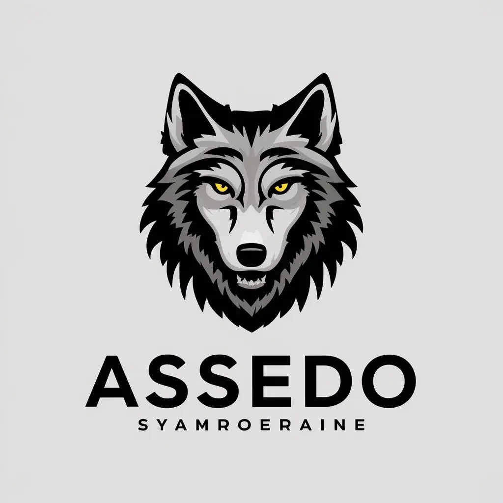 a vector logo design,with the text "ASSEDO", main symbol:Wolf,complex,clear background