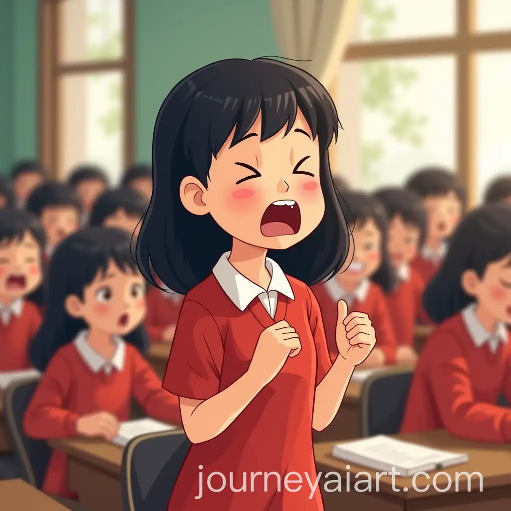 Cartoon-Yawning-School-Girl-on-First-Day-of-School-in-Vietnam