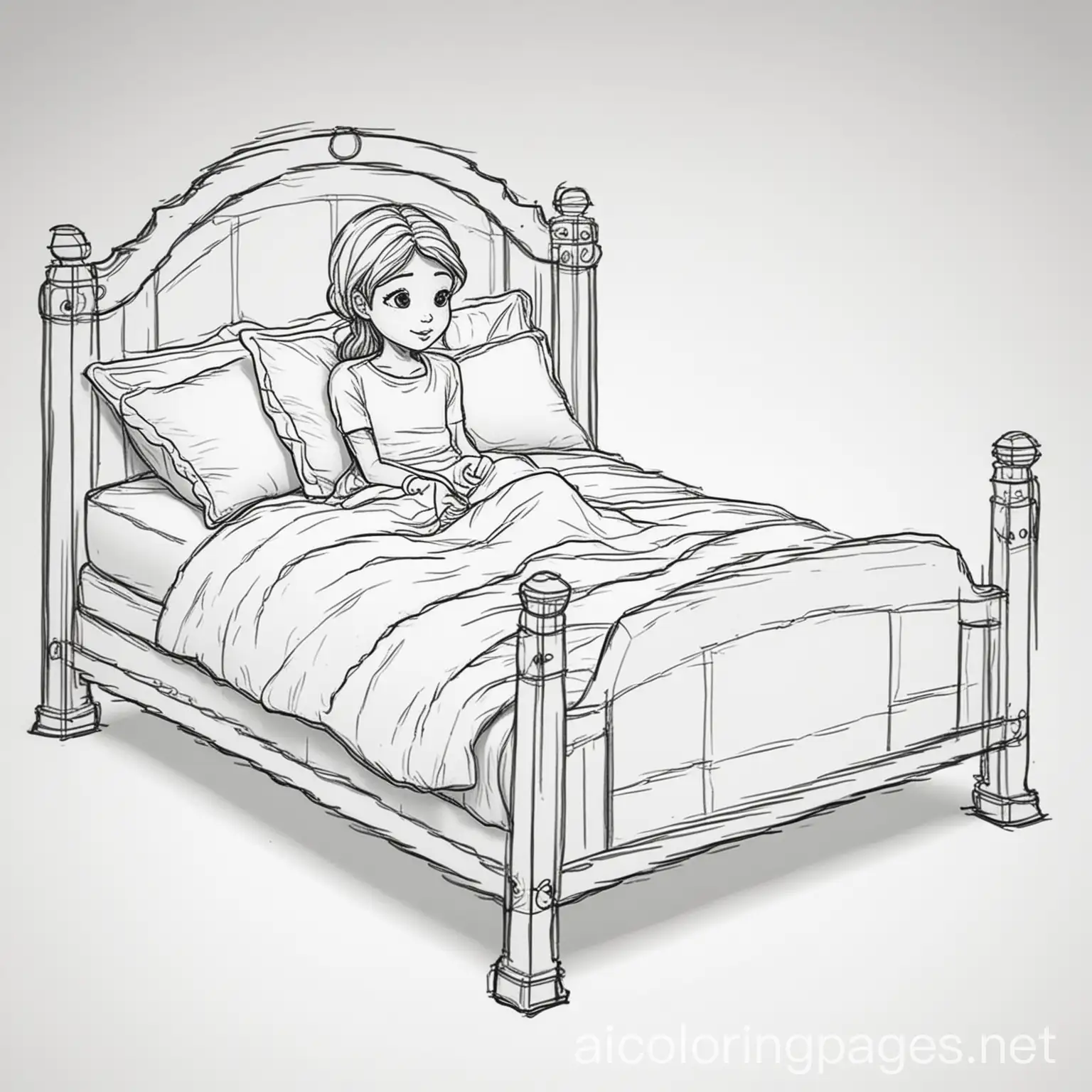 Elegant-Lady-Solitude-in-Giant-Bed-Coloring-Page