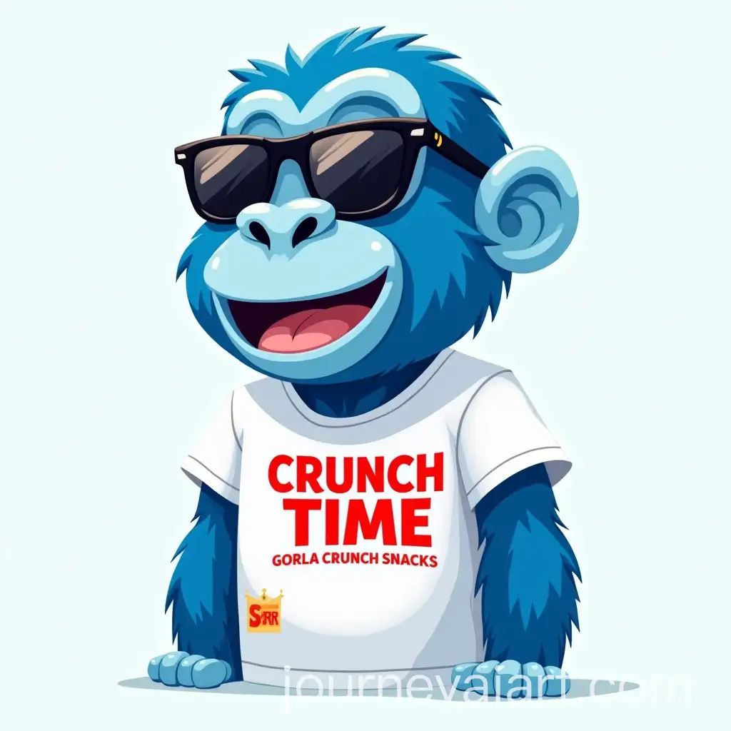 Friendly-Blue-Gorilla-Mascot-with-Crunch-Time-Shirt-and-Geometric-Pattern-Background