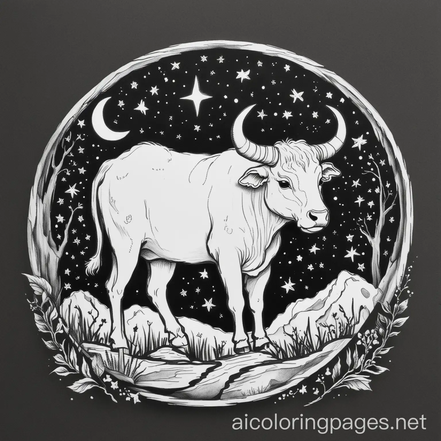 Taurus-Zodiac-Sign-Coloring-Page-Serene-Night-Sky-Theme