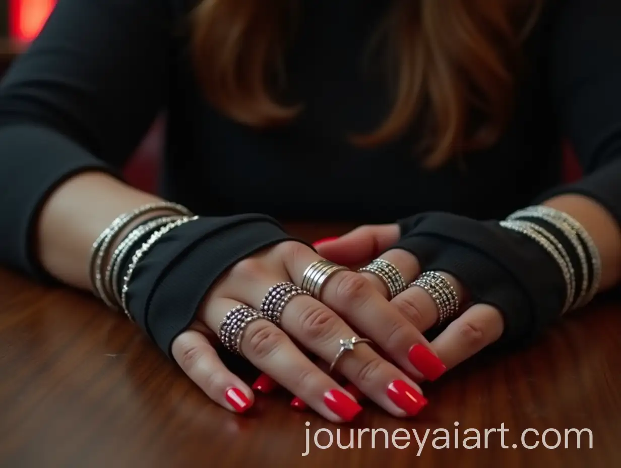80s-Style-Fashion-with-Large-Woman-in-PVC-Gloves-and-Silver-Bracelets