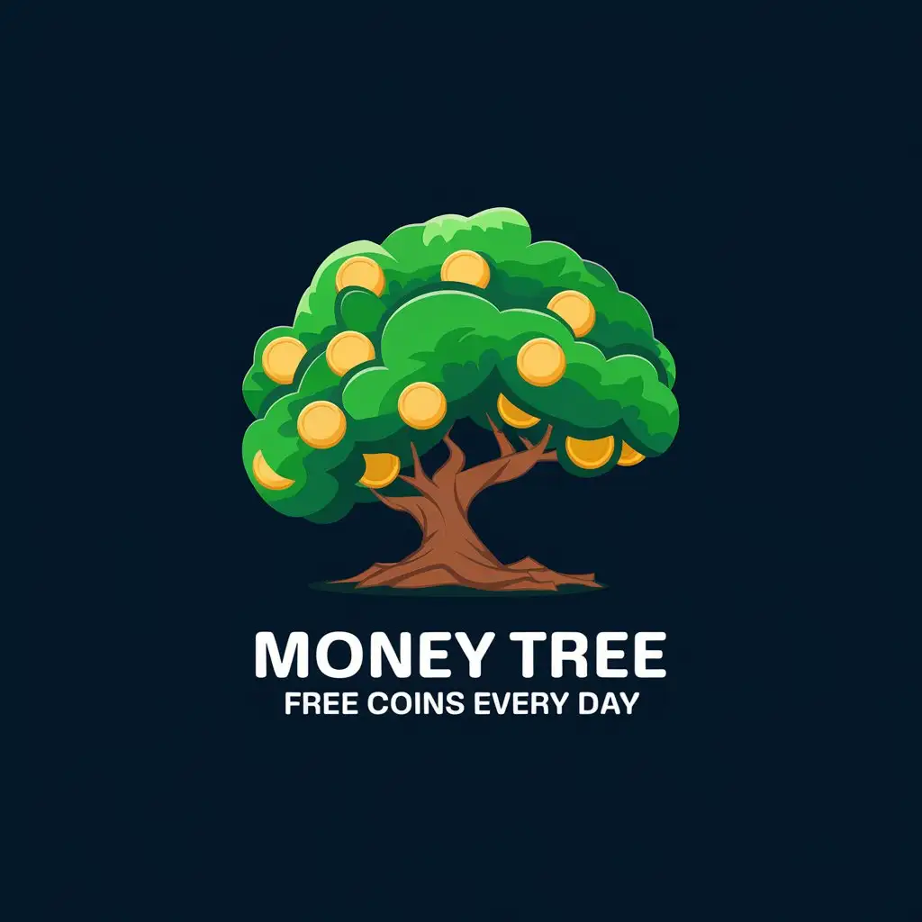 LOGO Design for Money Tree Free Coins Every Day NatureInspired with Green Gold Blue for Financial Growth and Cryptocurrency