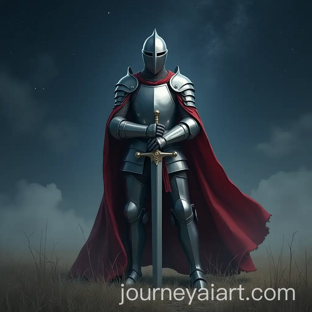 Defeated-Knight-in-Silver-Armor-Under-aAI-Image-Prompt-Expansion-Starry-Sky-in-Hyperrealistic-Style