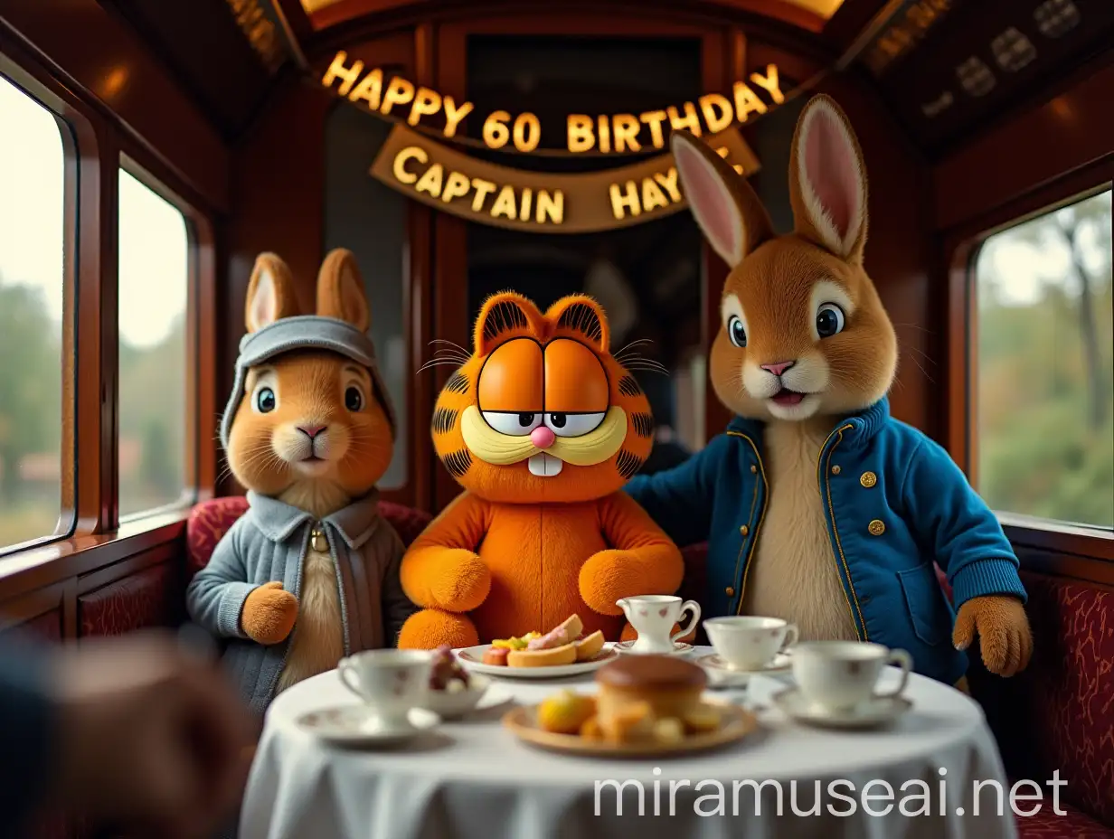 Luxurious Train Carriage Birthday Celebration with Garfield and Peter Rabbit