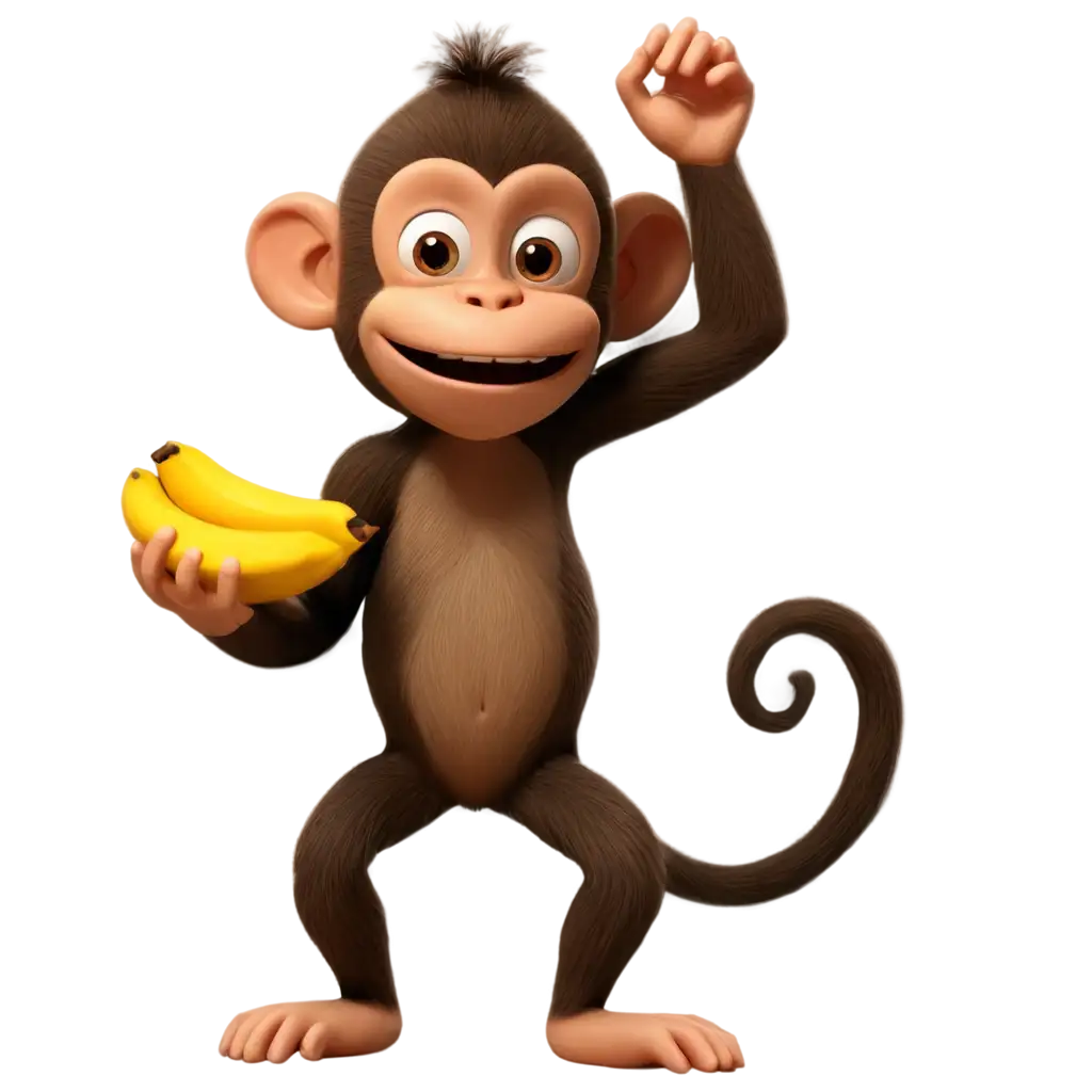 Animated-Monkey-with-Banana-PNG-Playful-and-Vibrant-Illustration