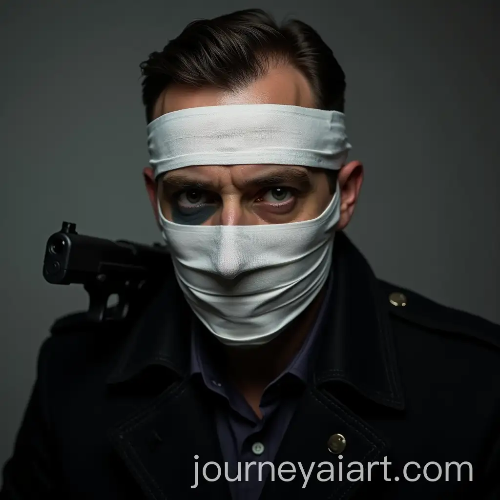 MafiaInspired-Man-with-Bandaged-Face-and-Gun-on-Shoulder