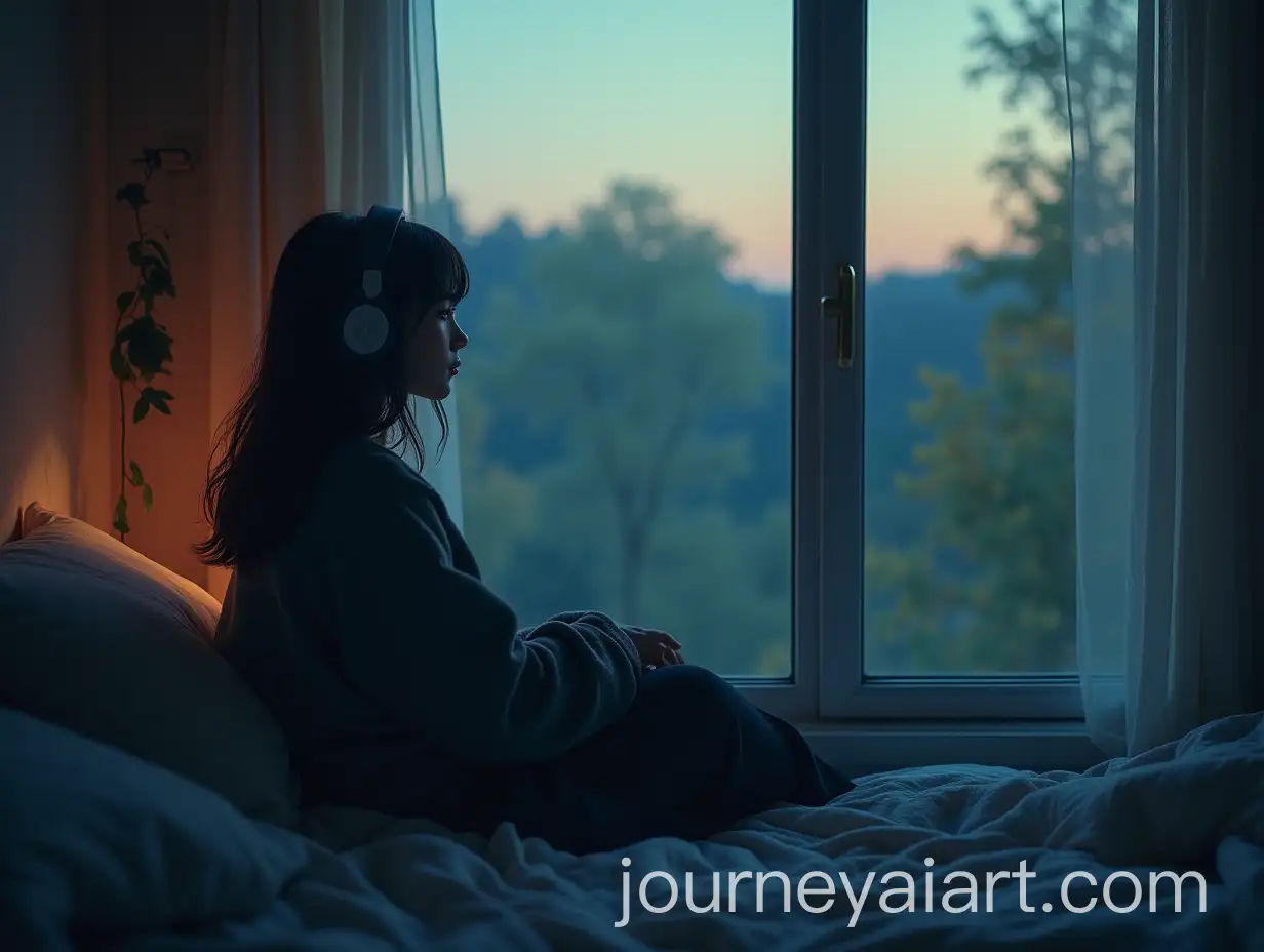 Chill-Lofi-Vibes-with-Girl-Listening-to-Music-in-Peaceful-Nature-Setting