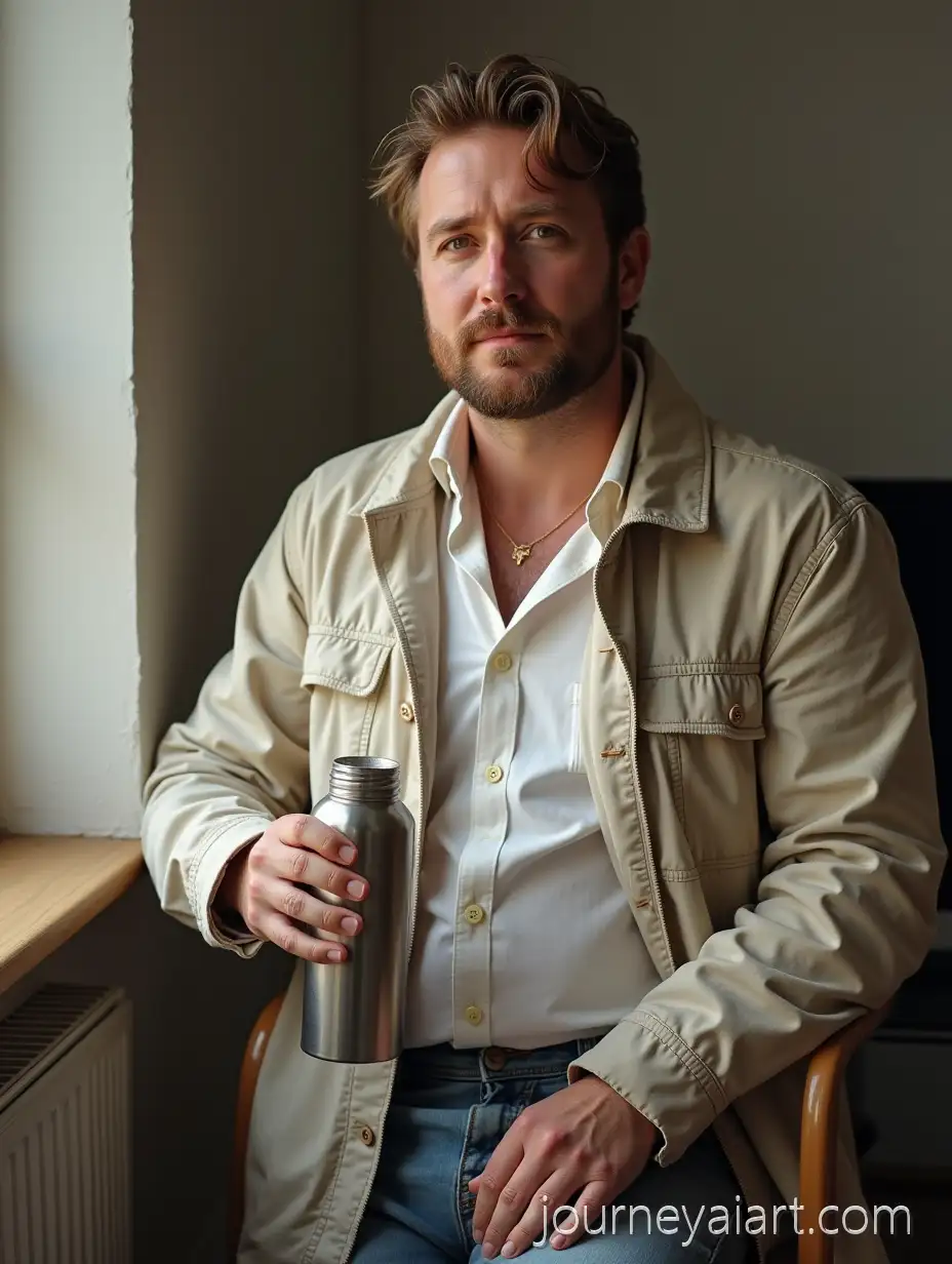 Charming-MiddleAged-Man-in-Casual-Attire-Sincere-and-Slightly-DrunkDrunk-man-with-thermos-with-Thermos