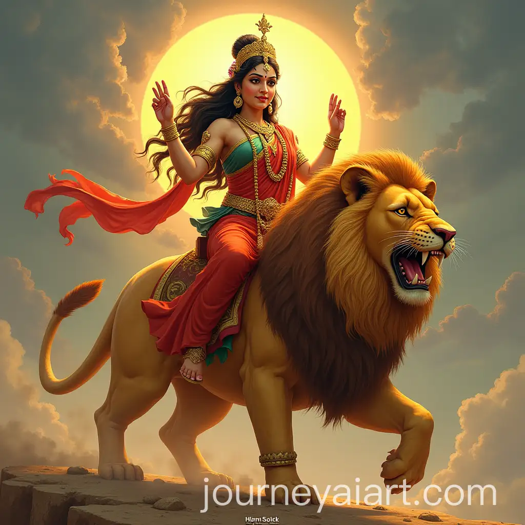 Goddess-Durga-Riding-a-Lion-Blessing-Devotees