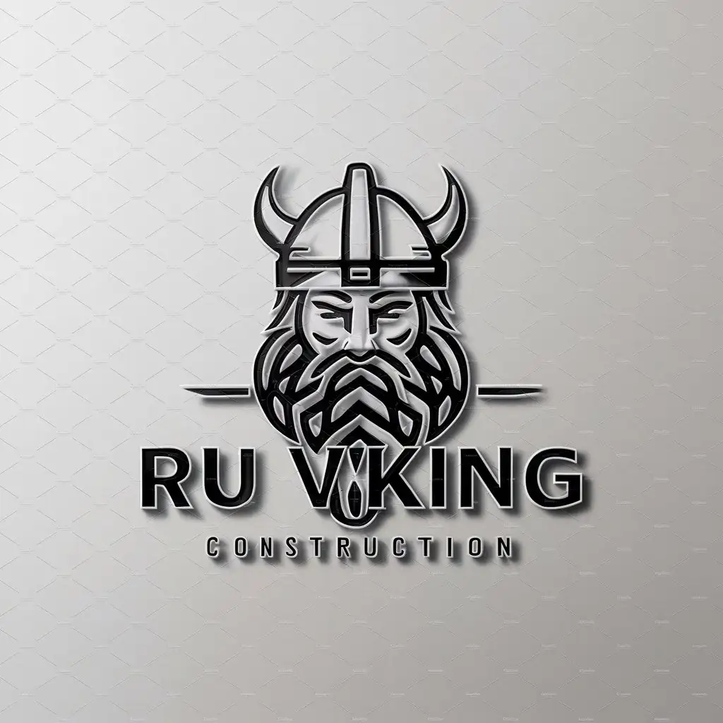 a logo design,with the text "Ru Viking", main symbol:Face of a viking with beard in helmet,Moderate,be used in Construction industry,clear background