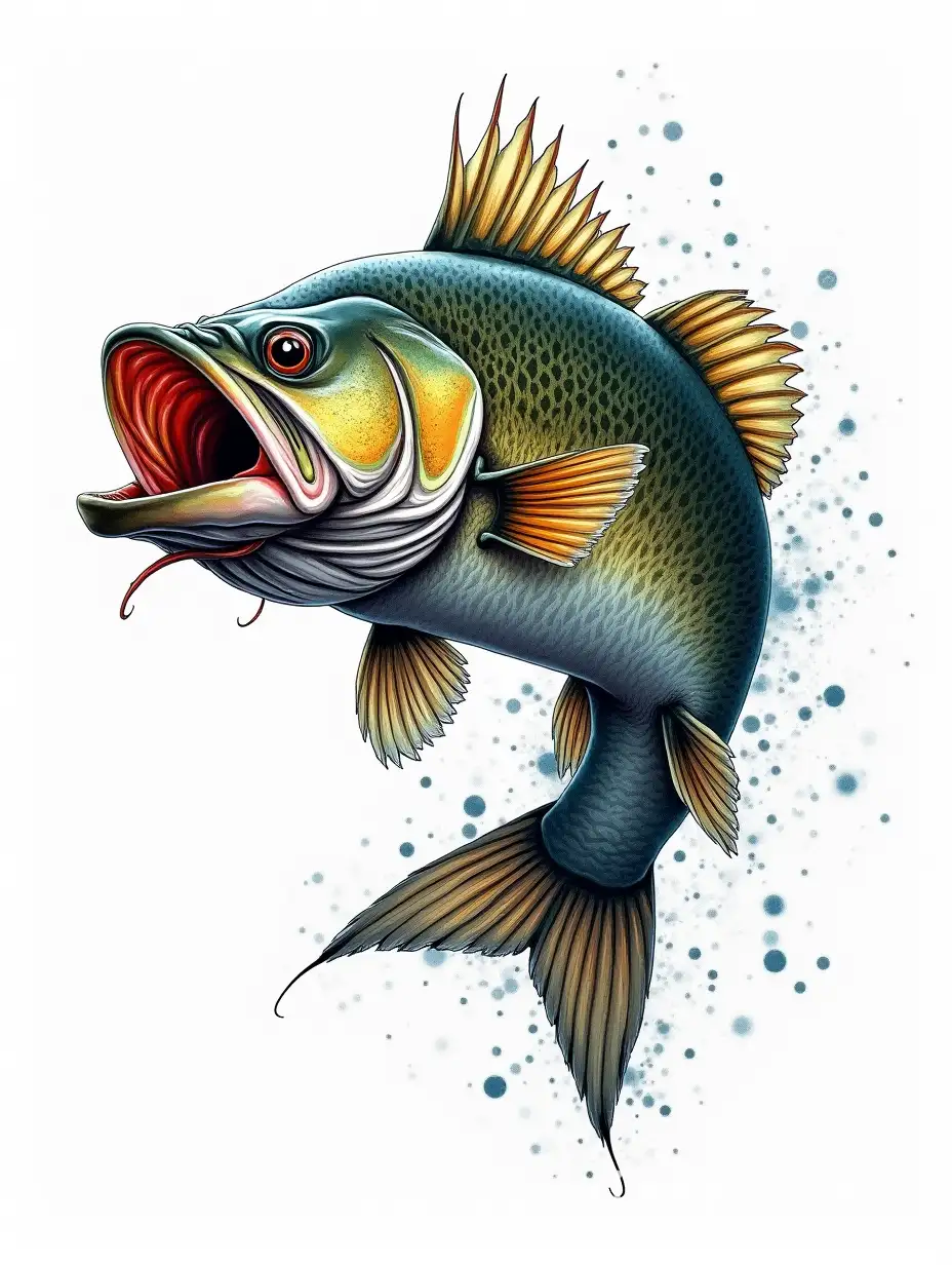 Dynamic-Bass-Fishing-Scene-with-Angry-Fish-in-Dramatic-Watercolors