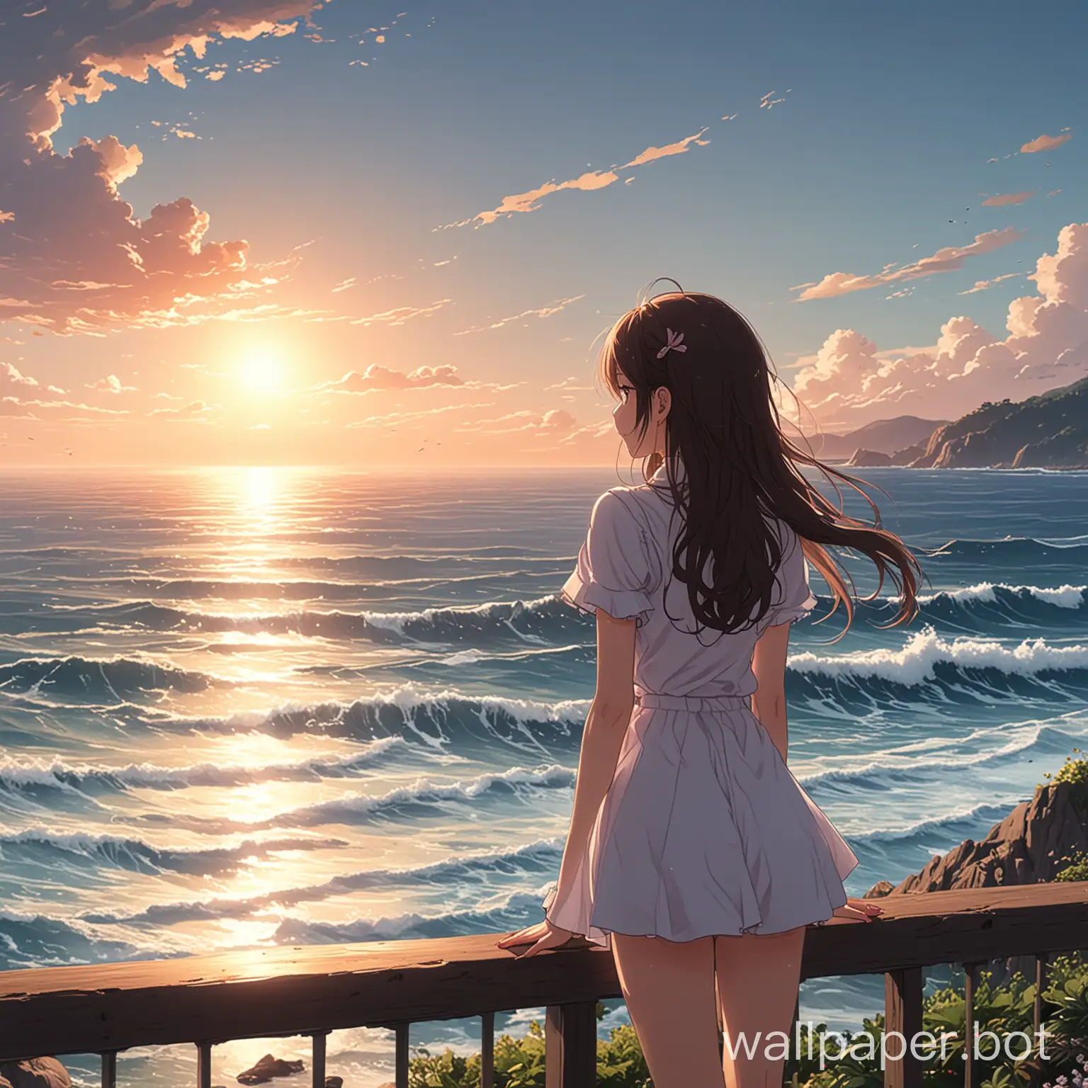 anime girl looking at the sea