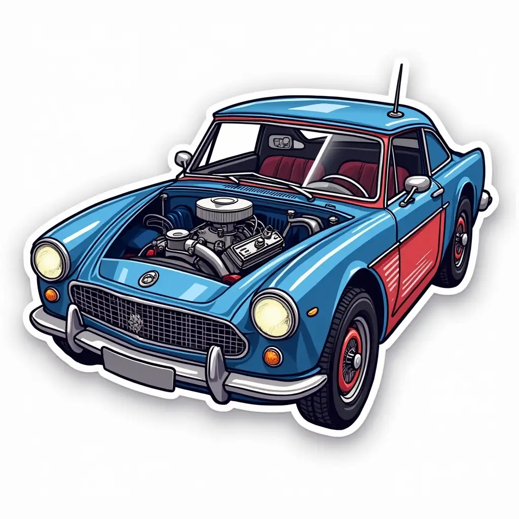 It is necessary to depict a sticker. You need to use colors: blue red, white. The engine of the car should be depicted