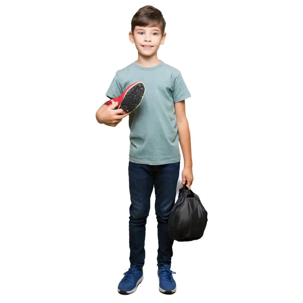 Hyperrealist-PNG-Image-of-a-Boy-Holding-a-Shoe-AI-Art-Prompt