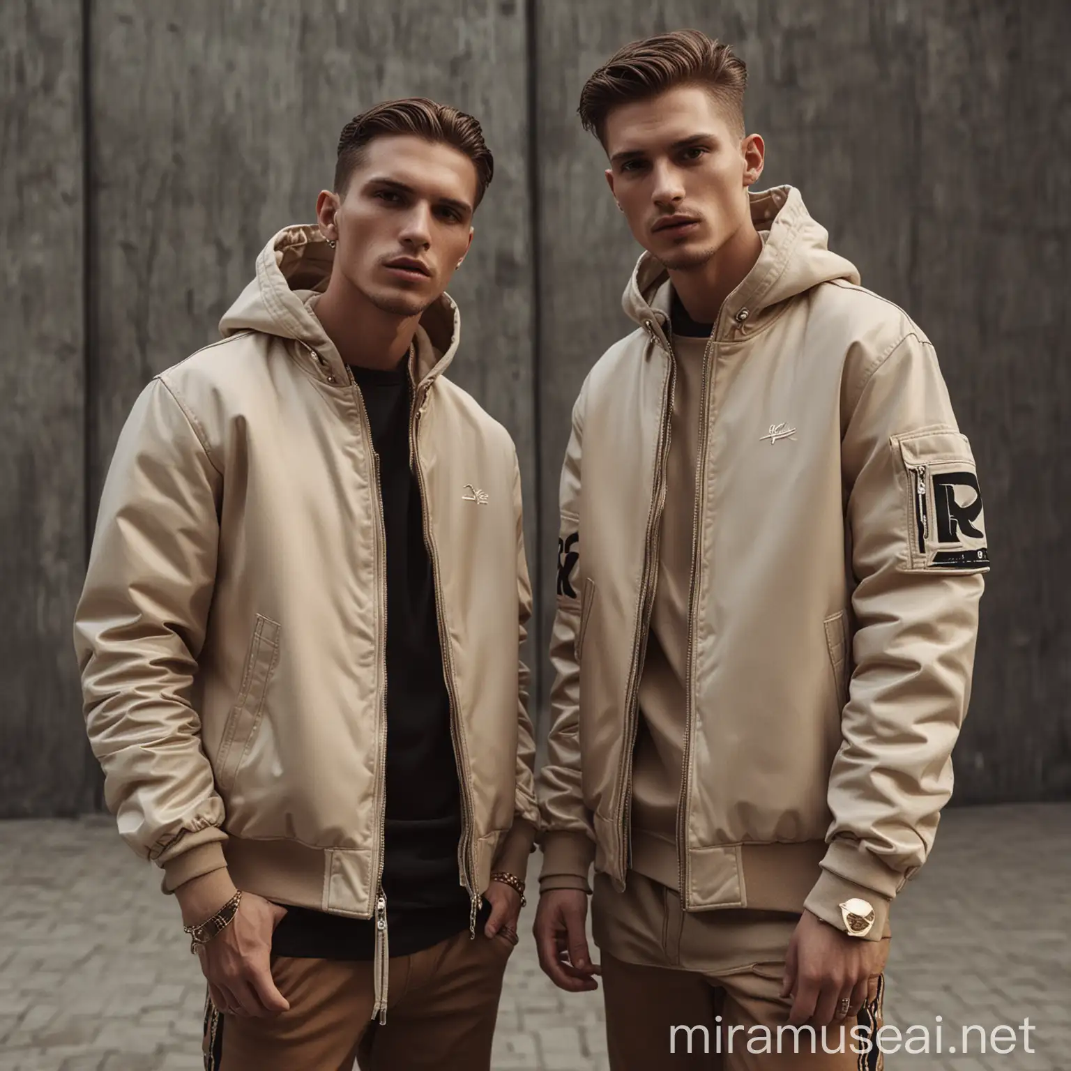 Two Fashion Models Wearing Luxury Streetwear in Cinematic Photoshoot