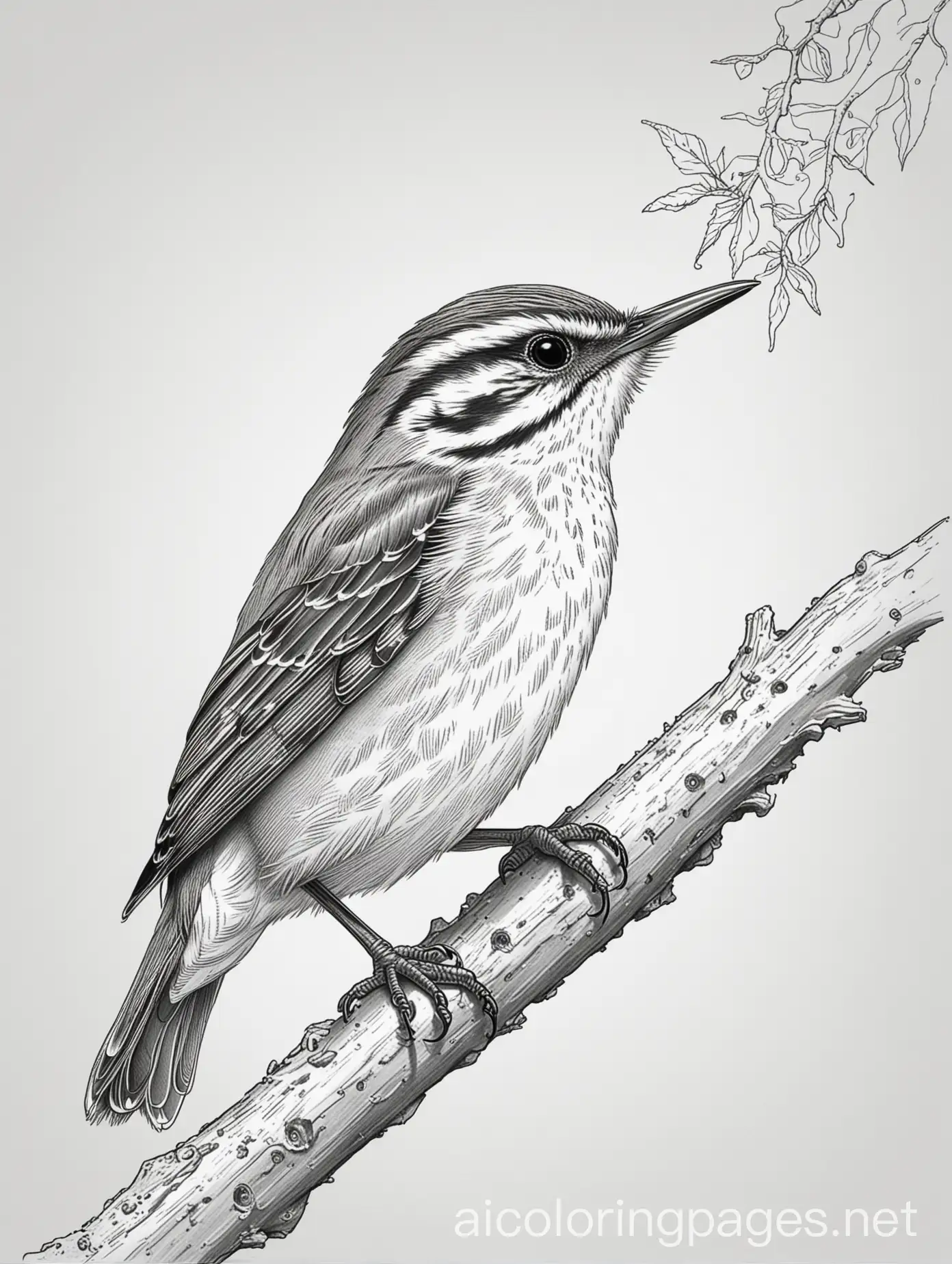 Brown-Creeper-on-Wood-Branch-Coloring-Page