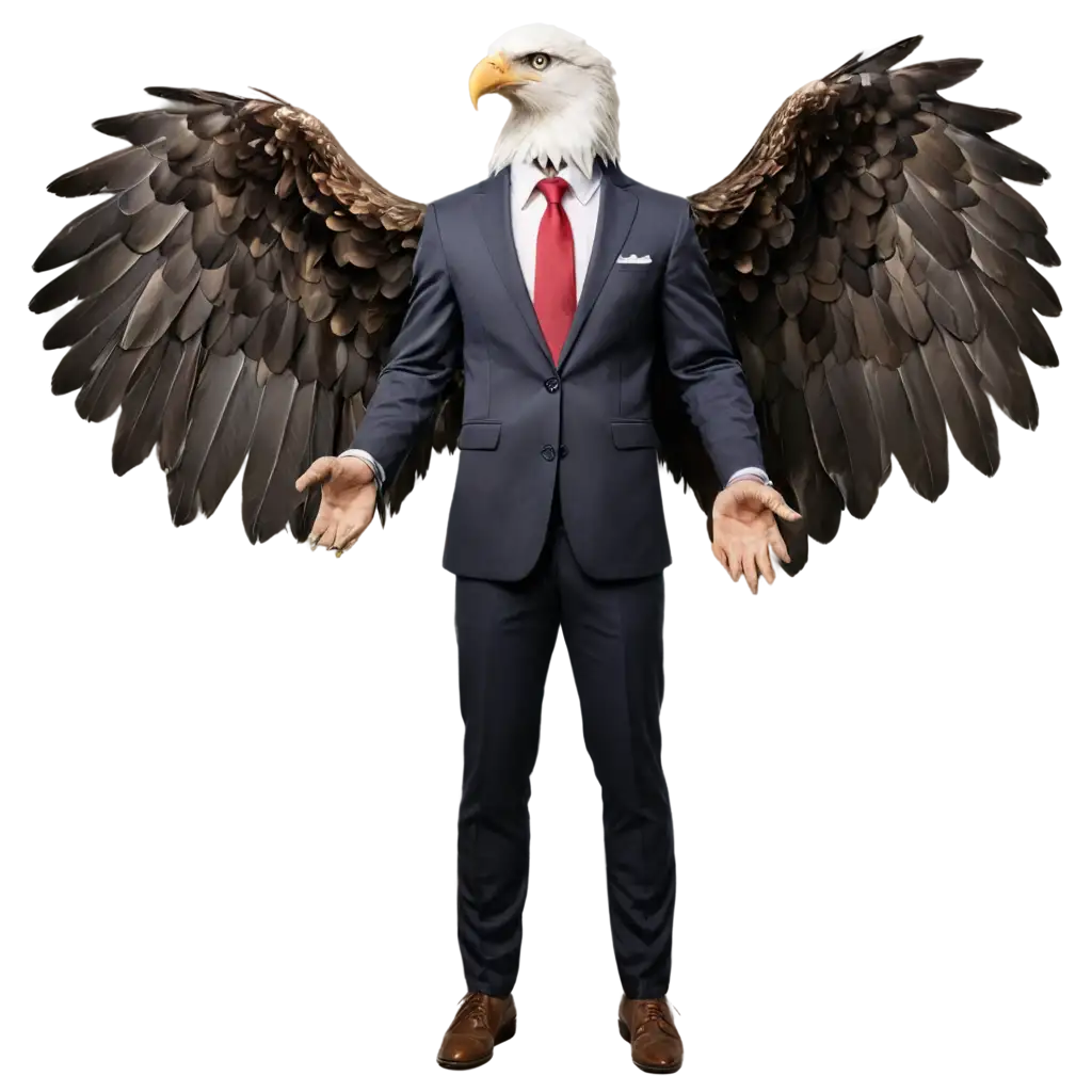 Create an eagle with human body in dark gray suit