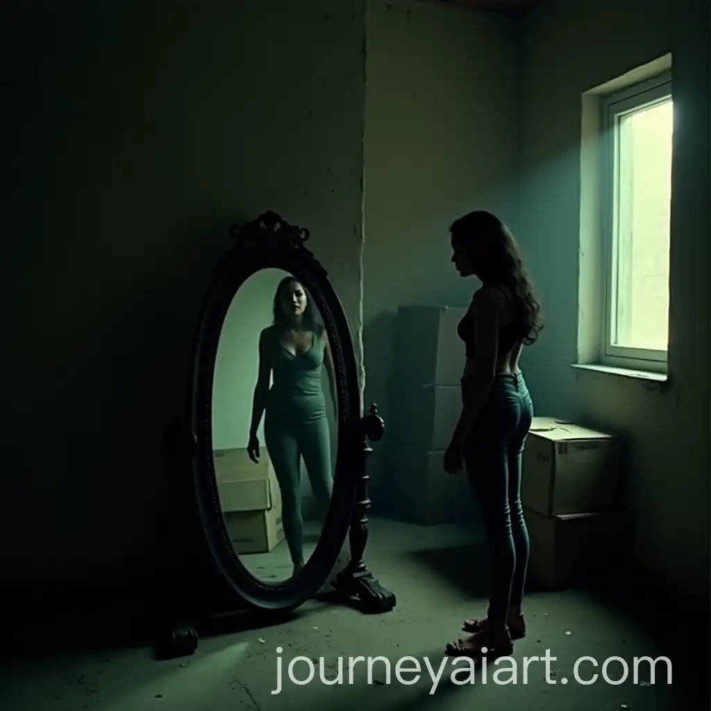 Young-Indian-Woman-StAI-Image-Prompt-Expansionaring-at-Haunted-Mirror-in-a-Dark-Room