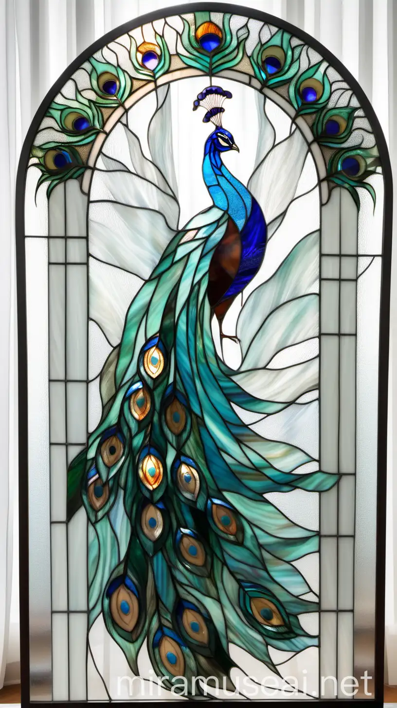 Abstract Tiffany Stained Glass Mirror with Peacock Feathers