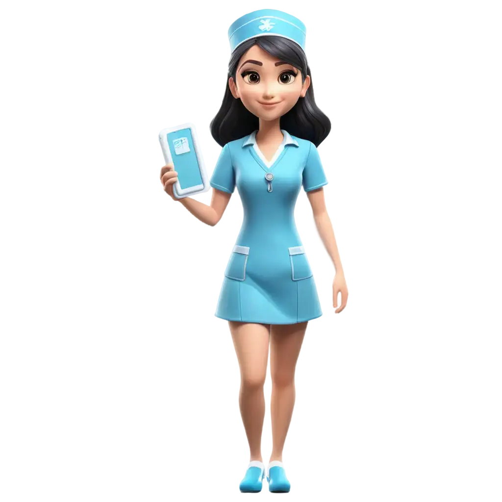 Asian-Female-Nurse-3D-Cartoon-Style-PNG-Image-in-Azure-Nurse-Uniform