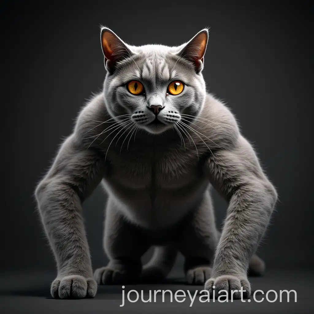 Muscular-Gray-British-Cat-with-Yellow-Eyes