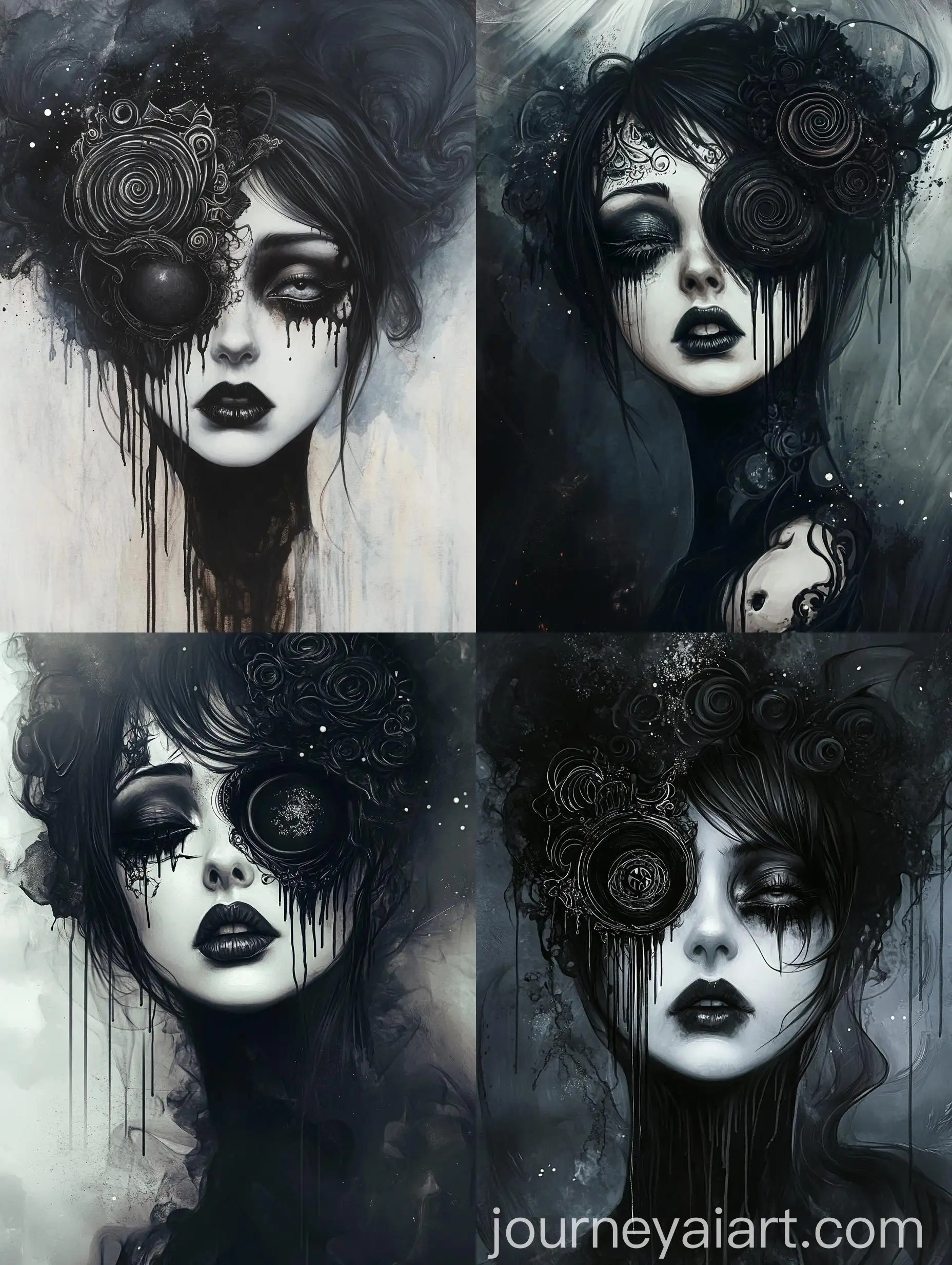 Portrait-of-a-Young-Woman-with-Mysterious-Features-and-Dark-Hair