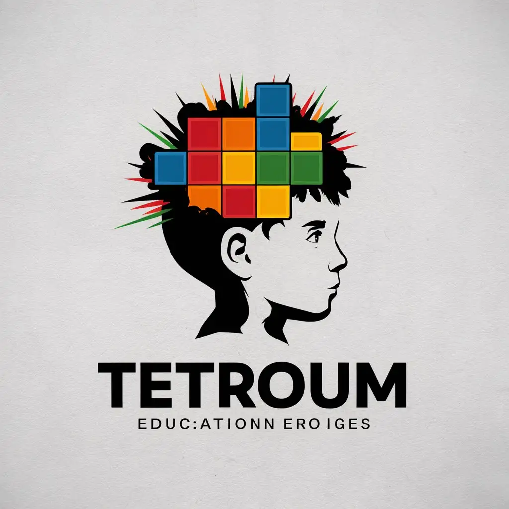 LOGO-Design-for-TetroUm-Bright-Colorful-Tetris-Explodes-in-Childs-Profile