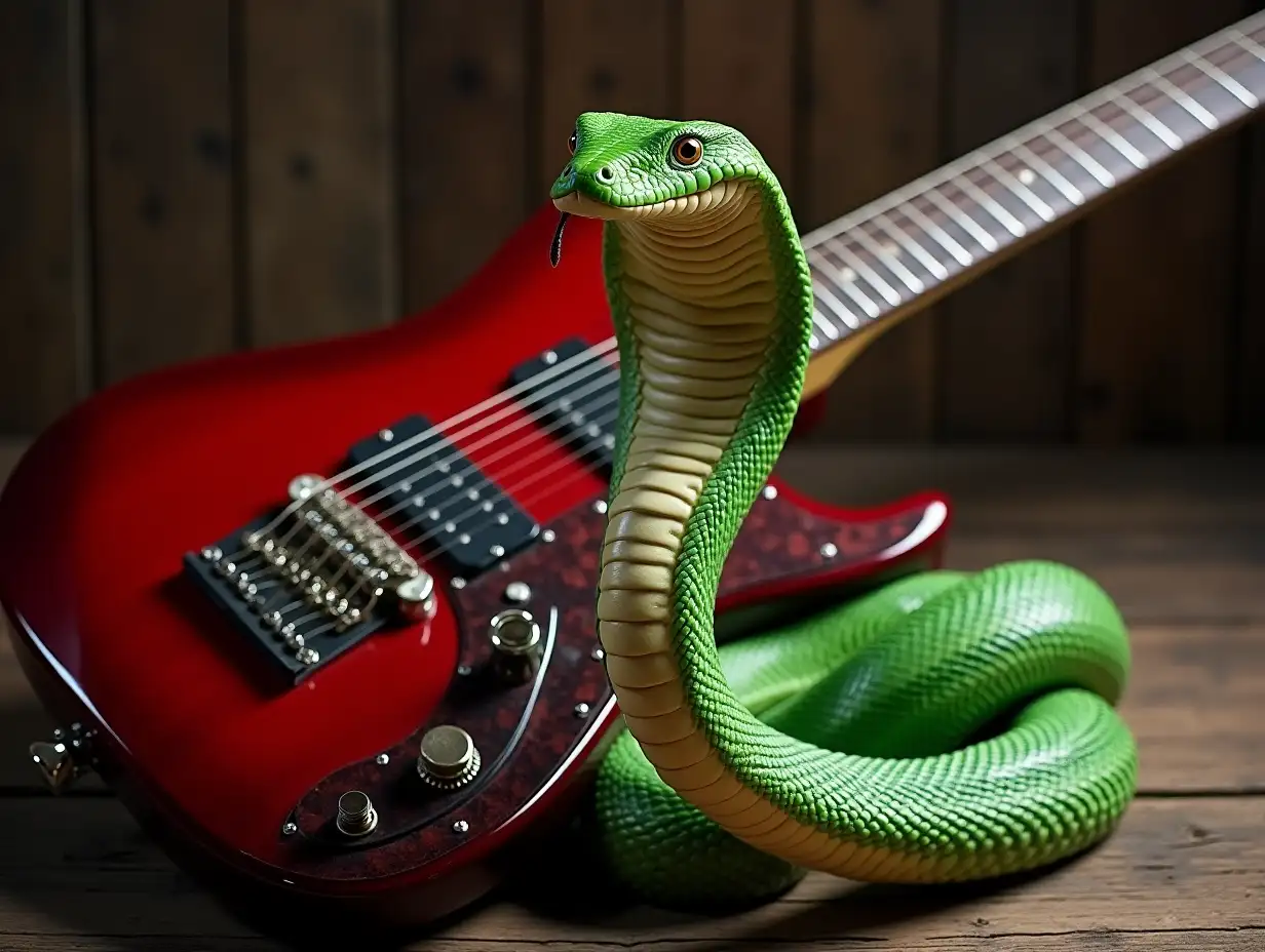 Green cobra bigger than red guitar