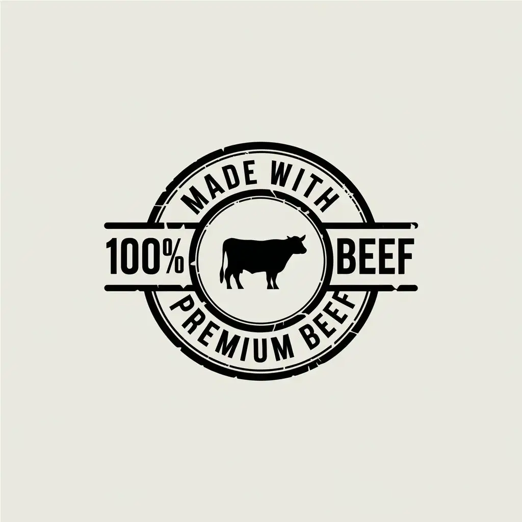 LOGO Design for Made with Premium Beef Minimalistic Cow Symbol with 100 Beef Stamp