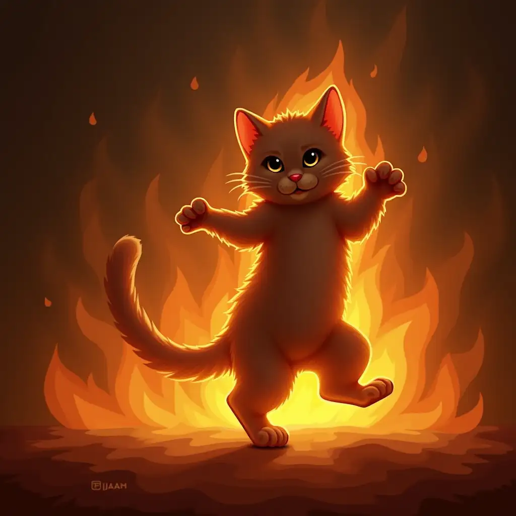 Cat dancing in the flames