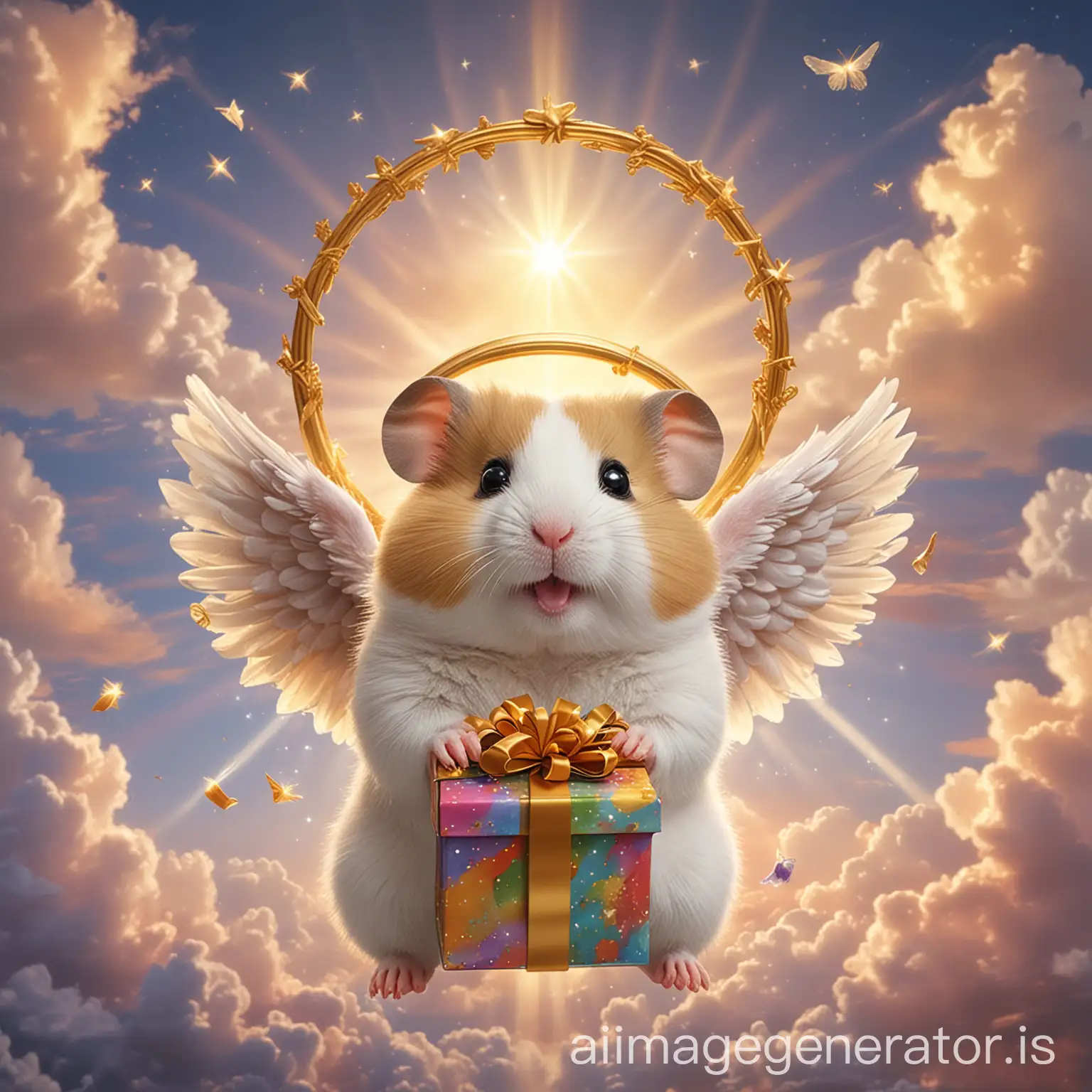 Joyful-Angel-Hamster-with-Gift-Box-and-Harp-on-Cloud