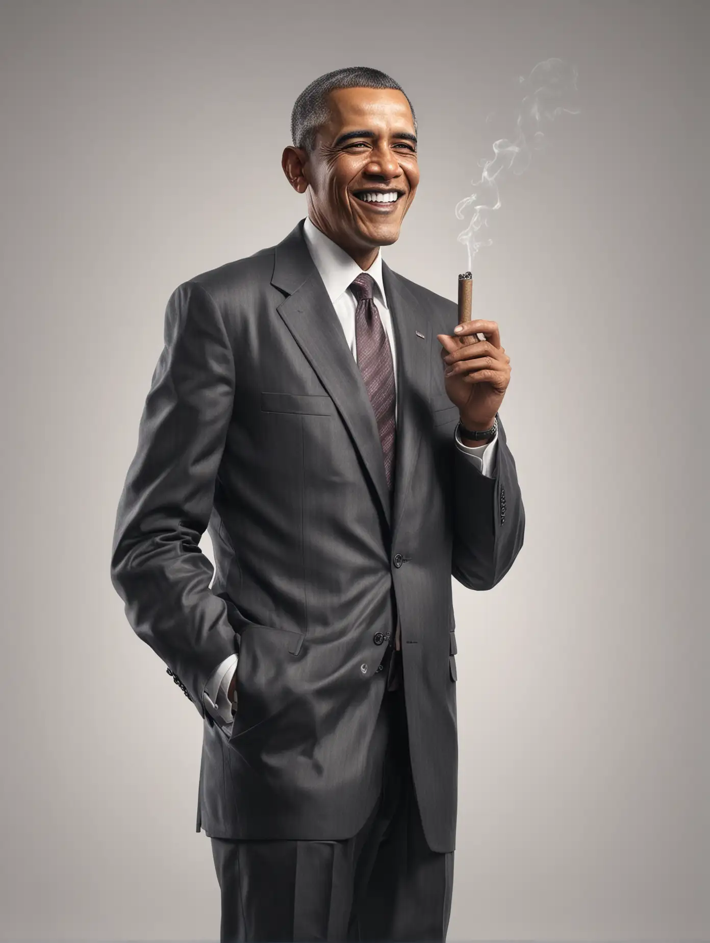 Barack Obama Smoking Cigar Realistic Portrait on White Background